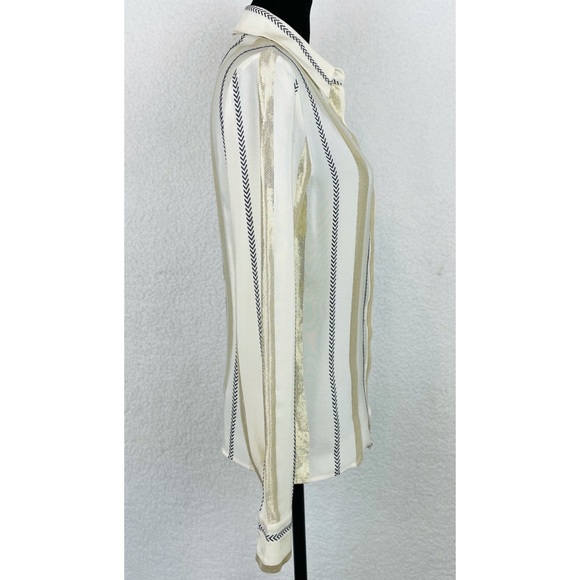 STELLA MCCARTNEY • Gold and Black Striped Silk Button-Down Shirt - Picture 7 of 16